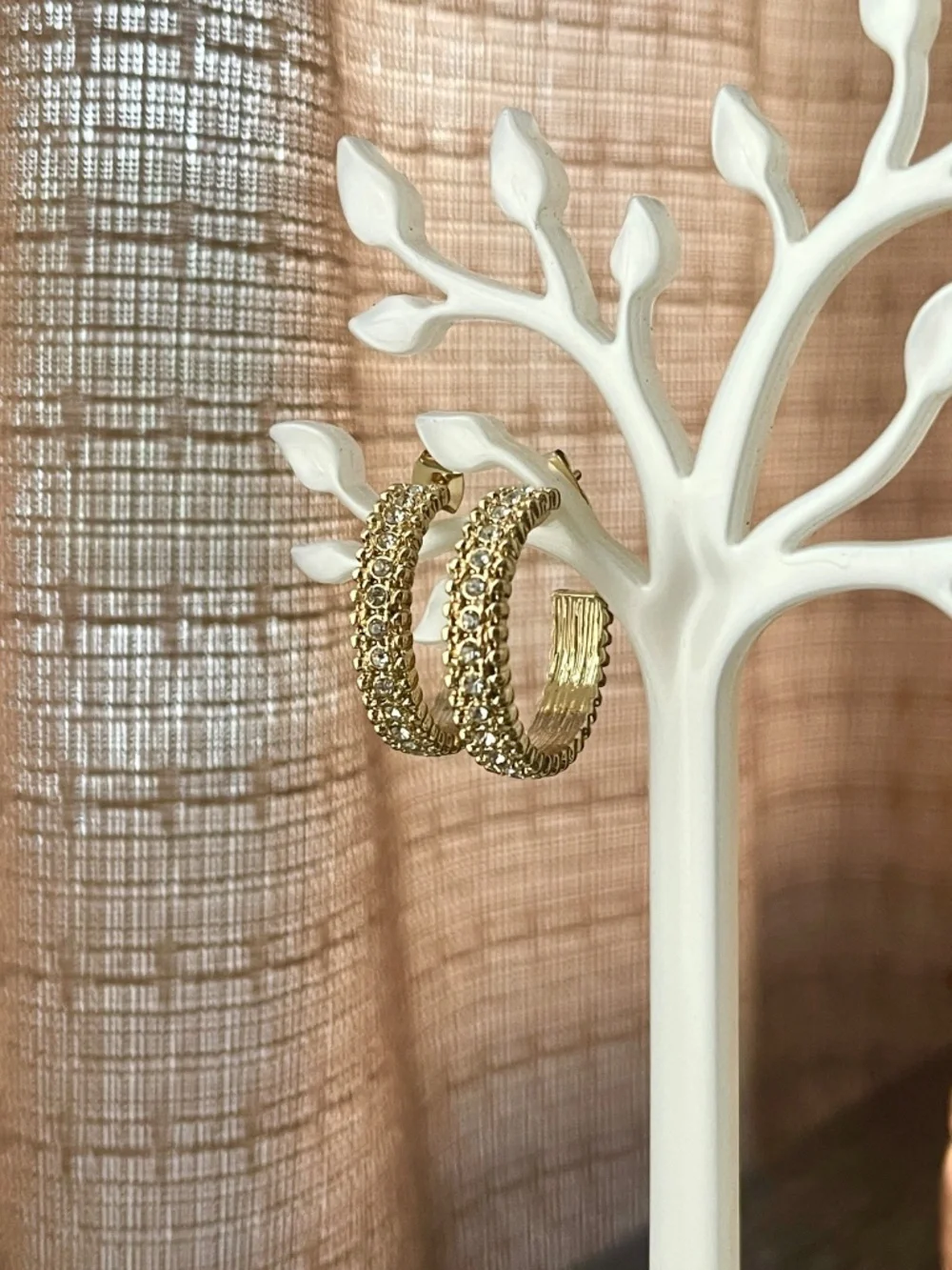 Beautiful Laminated Gold CZ Row Hoop Earrings